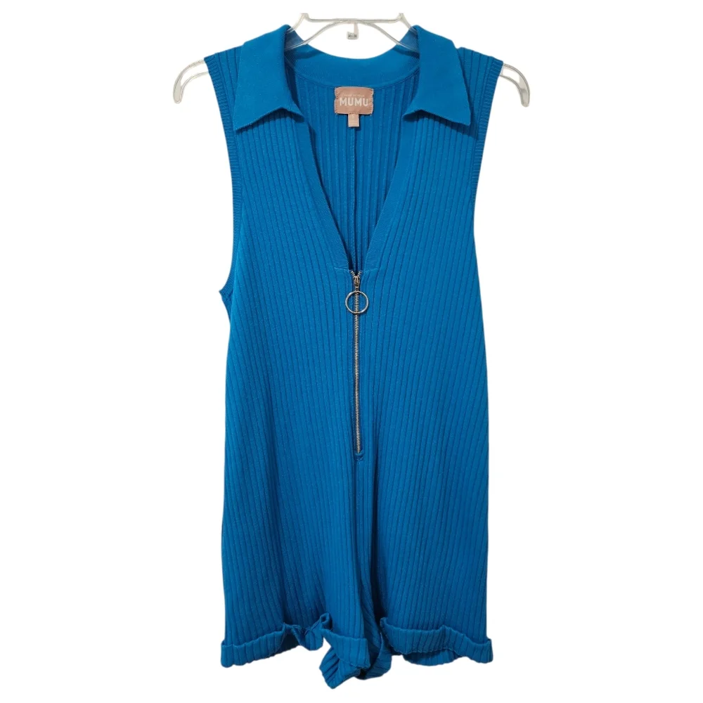 Show Me‎ Your Mumu All in One Romper Teal Rib Knit Small Zip Front Sleeveless - Picture 2 of 9